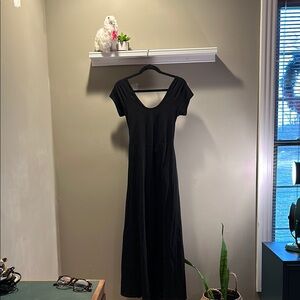 Pact Black Sheath Maxi Dress and Cap Sleeves and super cute back detail